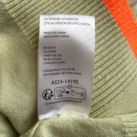 By Anthropologie Women’s Sporty Cardigan Sweater Light Green Neon Orange Stripe - Picture 11 of 13